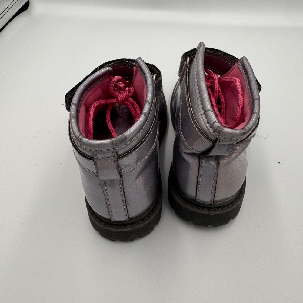 Carter's Girls Size 10 Shiny Silver Kids Combat Boots with Pink Laces - Picture 6 of 11
